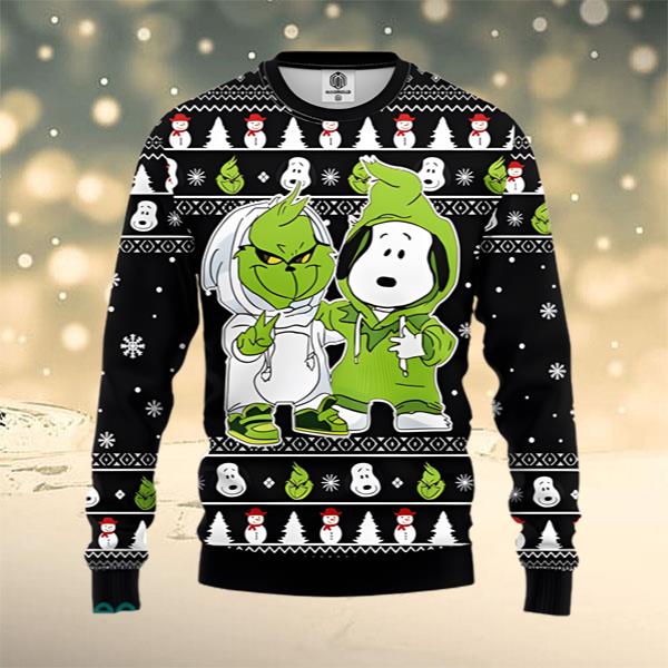 Funny Grinch And Snoopy Ugly Christmas Sweater - TeePro
