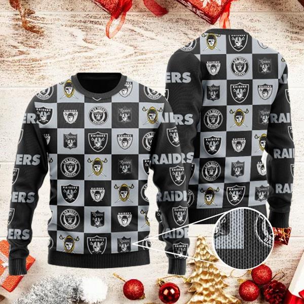 Las Vegas Raiders Logo Checkered Flannel Design Ugly Christmas... - TeePro