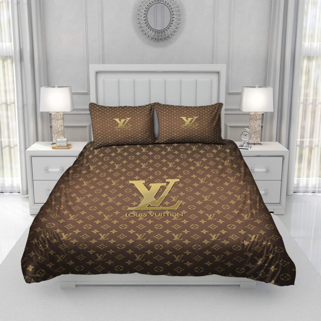 Gold Louis Vuitton Symbol Logo Bedding Sets - TeePro